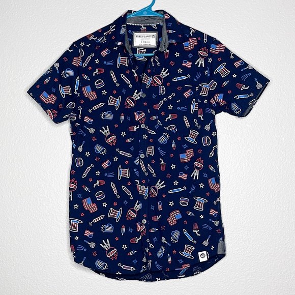 Free‎ Planet Navy Blue Button Down Fourth Of July Vibe Size XS - Picture 2 of 10